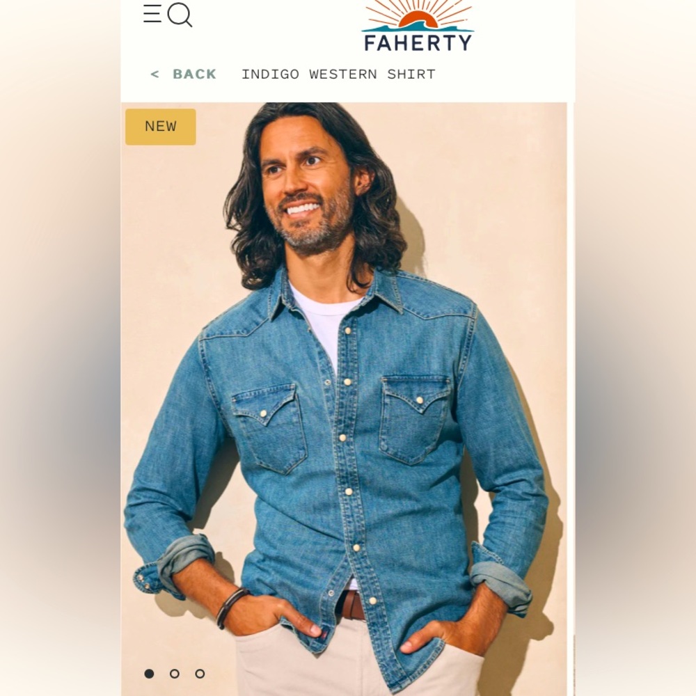Faherty indigo western denim shirt. XL. Read description.